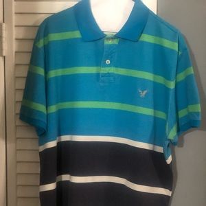 American Eagle Outfitters Men Royal Blue, Green Striped, Polo  Sz XL.